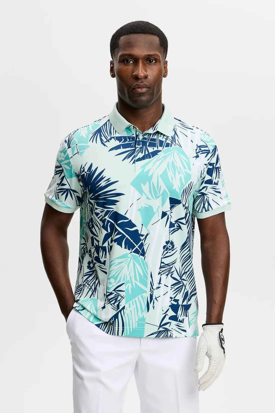Polo Homme J.Lindeberg tour tech print Grove Blue
