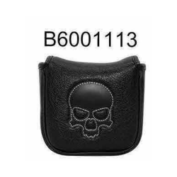 Head Cover Putter Mallet noir tete de mort couture blanche B6001113