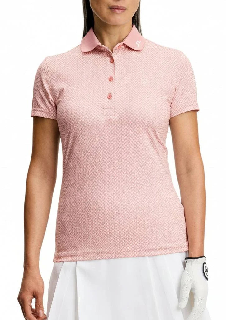 J.Lindeberg Tour Tech Print Ladies Polo Bridge Stack Rose