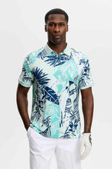 Polo Homme J.Lindeberg tour tech print Grove Blue